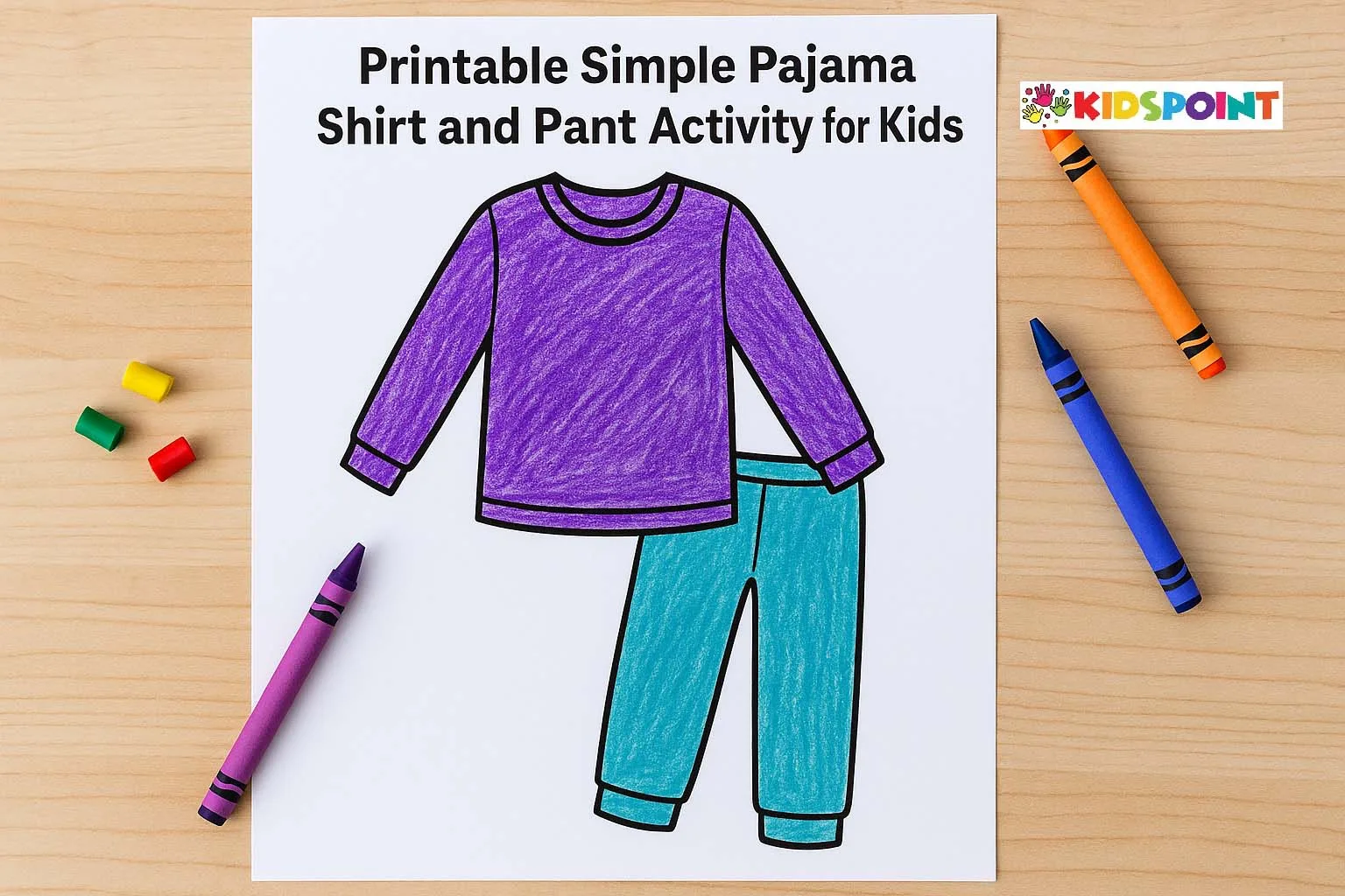 Printable Simple Pajama Shirt and Pant Activity for Kids